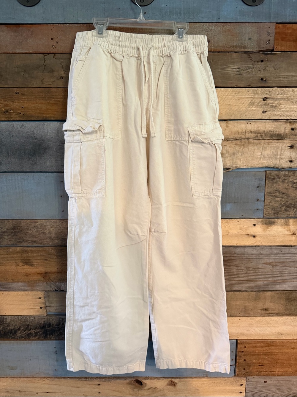 Cream Cargo Pants with Drawstring Waist